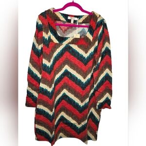 Aryeh Womens Red White Patterned Long Sleeves Dress Women's Sizes XL-XXXL NWT